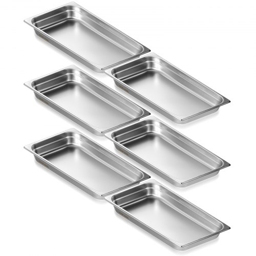 

VEVOR 6er-Pack Hotelpfannen, Dampfpfanne in voller Größe mit Anti-Stau-Funktion, 0,8 mm dicke Edelstahl-Dampftischpfanne für Restaurants, 2,5 Zoll tiefe kommerzielle Tischpfanne, Catering-Aufbewahrungspfanne für Lebensmittel, für Industrie und Wissenschaf