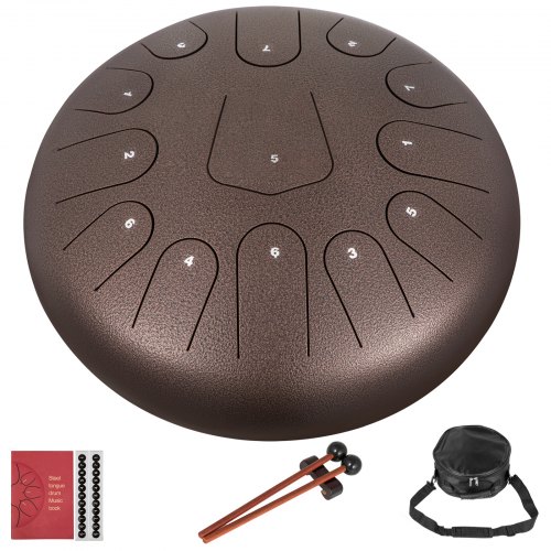 VEVOR Zungentrommel aus Stahl, Hang Drum Instrument 13 Töne, Hang Drum Instrument 30 cm, Percussionsinstrument Kastanie mit Reisetasche, Musikbuch, Schlägel, Kastanie für Tank Drum Chakra Drum