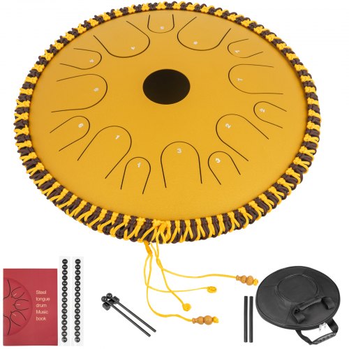 

VEVOR Zungentrommel aus Stahl, Hang Drum Instrument 14 Töne, Hang Drum Instrument 36 cm, Percussioninstrument Pistolenfarbe mit Reisetasche, Schlägel, Golden Marineblau Tank Drum Chakra Drum