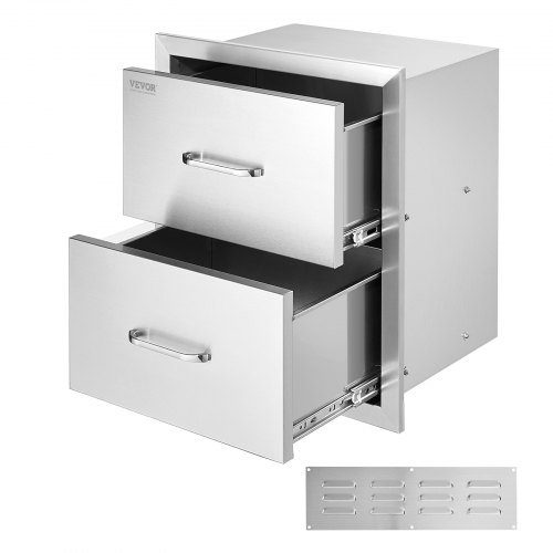 VEVOR Outdoor-Küchenschubladen flächenbündig montierte Doppel-Grillschubladen aus Edelstahl mit Griff, Grillinselschubladen für Außenküchen oder Terrassen-Grillstationen 451 x 514 x 310 mm