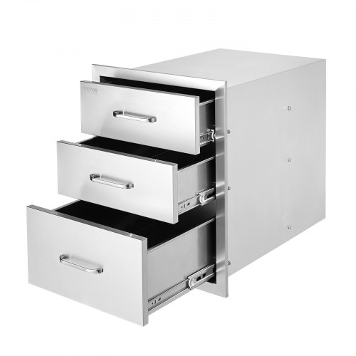 VEVOR Outdoor-Küche Edelstahl Dreifach-Zugang BBQ Schubladen mit Chrom Griff, 458 x 585 x 588 mm