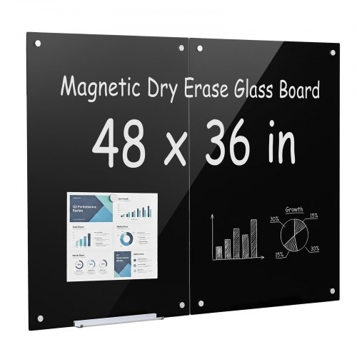 VEVOR Whiteboard Magnetisch 90x60 cm Wandtafel Magnettafel 2er-Pack Schwarz, Büro Schule Klassenzimmer Homeschooling Rahmenlos 4,3 mm Dickes Sicherheitsglas inkl. Marker Magnete Schwamm