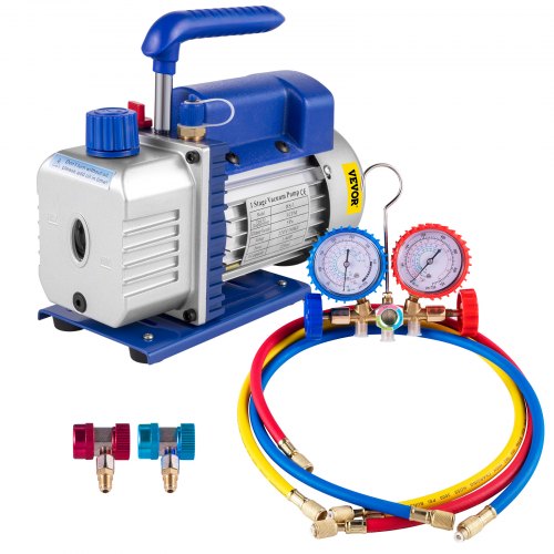 VEVOR 3CFM Leere einstufige Vakuumpumpe, 1/4HP Vakuumpumpe 2-Wege Unterdruckpumpe Klimaanlage, 220V Vakuumpumpe Unterdruckpumpe, geeignet für Kühlmittel R12 R134a R22 R410a R404 R502
