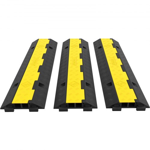 VEVOR Kabelschutzmatte 3 Stück 2 Kanal, 101 x 25 x 5 cm Überfahrschutz für Kabel, Kabelbrücke 5T aus Handelsüblichem Thermoplastischem Gummi mit Modularem Design für Parkplätze, Lagerhäuser, Schwarz