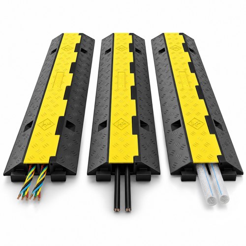 VEVOR Kabelschutzmatte 3 Stück 2 Kanal, 101 x 25 x 5 cm Überfahrschutz für Kabel, Kabelbrücke 5T aus Handelsüblichem Thermoplastischem Gummi mit Modularem Design für Parkplätze, Lagerhäuser, Schwarz