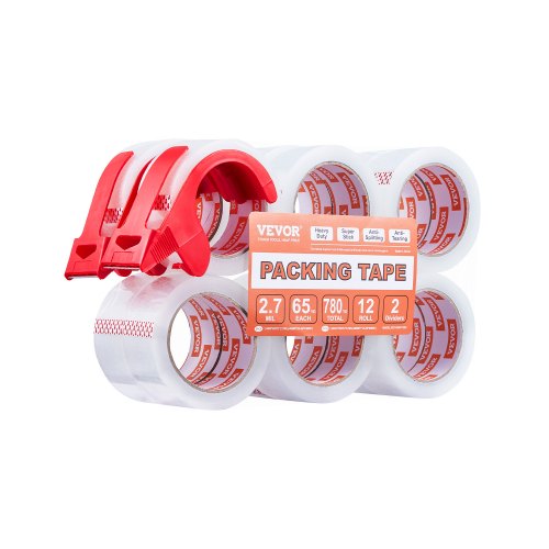 

VEVOR Transparentes Packband, 76,2 mm Kern, 12er-Set 47,8 mm x 59,436 m Paketklebeband mit Spender, 0,068 mm Hochleistungs-Klebeband, ideal für Umzüge, Lagerung & Verpackung, Versand & Postversand