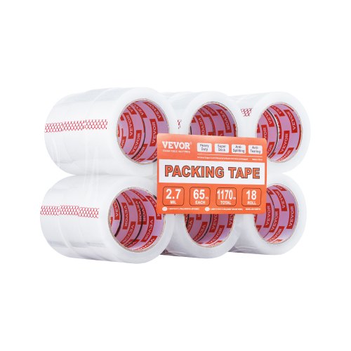 

VEVOR Transparentes Packband, 76,2 mm Kern, 18er-Set 47,8 mm x 59,436 m Paketklebeband, 0,068 mm dick, Hochleistungs-Klebeband für Umzüge, Lagerung & Verpackung, Versand & Postversand, Büro