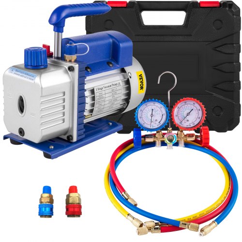 VEVOR 4 CFM Vakuumpumpe 220 V 50 Hz Klimaanlage Unterdruckpumpe Vakuumgeräte Pumpe 1720 U Refrigerant Vacuum Pump, Vakuumgeräte Verteiler-Manometer-Set für Klimaanlage Kfz-Kühlsystemen
