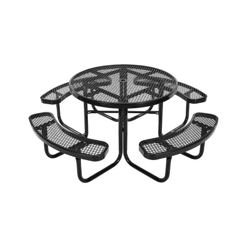 VEVOR Picknicktisch (rund) mit 4 Bänken Sitzgarnitur, wetterfestes Gartenmöbel-Set für Terrasse, beschichtete Stahltische mit Loch für Schirm, Gartengarnitur für Hinterhof Veranda (schwarz)