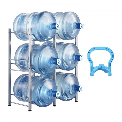 

VEVOR Wasserkrughalter mit 3 Ebenen, 5-Gallonen-Wasserflaschenhalter, zweireihiges Wasserflaschenregal für 6 Flaschen, robustes Wasserkrugregal für Küche, Büro, Wohnzimmer, Silber
