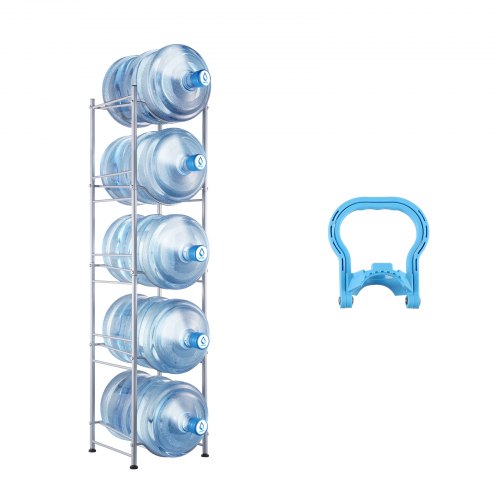 

VEVOR Wasserkrughalter mit 5 Ebenen, 5 Gal Wasserflaschenhalter, einreihiges Wasserflaschenregal aus Eisen für 5 Flaschen, robustes Wasserkrugregal Wasserkrughalter für Küche Büro Wohnzimmer Silber