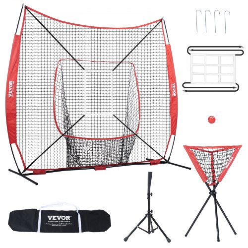 

VEVOR 244 x 106 x 211 cm Baseball-Softball-Übungsnetz, Baseball-Trainingsnetz, Schlagen, Fangen, Pitchen, Backstop-Baseballausrüstung mit Bogenrahmen, Tragetasche, Schlagzone, Ball, Ballsammler