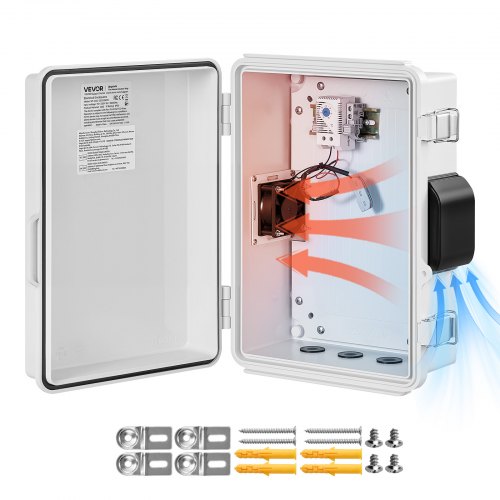 VEVOR Wasserdichtes Elektrogehäuse IP65, ABS-Schaltkasten mit Thermostat und Lüfter, Montageplatte und Kabeldurchführungen, Outdoor-Anschlusskasten Schaltschrank Staubdicht 275 x 150 x 350 mm