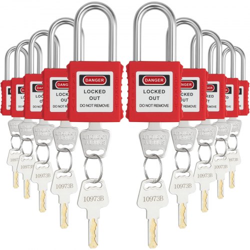 

VEVOR Lockout-Tagout-Schloss-Set, 10 rote Sicherheits-Lockout-Vorhängeschlösser, mit 2 Schlüsseln pro Schloss, OSHA-konforme Lockout-Schlösser, Lockout-Tagout-Sicherheitsvorhängeschlösser