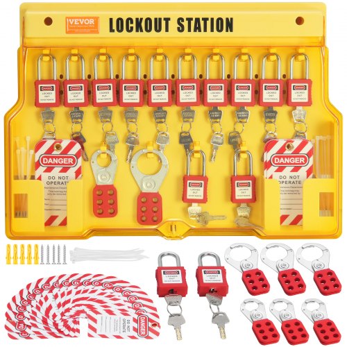 

VEVOR Elektrisches Lockout-Tagout-Kit, 60-teilige Sicherheits-Lockout-Tagout-Station inkl. Vorhängeschlösser, Haspen, Anhänger, Nylonbinder, Erweiterungskit und Lockout-Stationsplatine