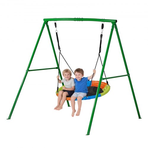 VEVOR Gartenschaukel mit A-förmigem Metallgestell, Schaukelsitz (101,6 cm Groß), bis zu 199,6 kg Tragkraft, Schaukelset Outdoor, Verstärkt mit Spiralförmigen Bodenankern, Tellerschaukel Farbenfroh