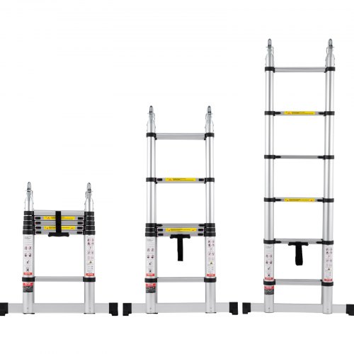 

VEVOR Teleskopleiter, 1,85-3,79m A-förmige Aluminium-Ausziehleiter, leichte, Klappbleiter mit Mehrfach-Einzug, 170 kg Tragkraft mit Stabilisatorstange, Mehrzweckleitern für Wohnmobil, Camper