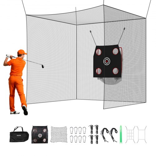 VEVOR Golf-Schlagkäfig 305x305x305 cm, Abschlagkäfig mit 3-lagigem & Knotenlosem Polyestergewebe, Golf- und 9-Loch-Baseballziel, Golf-Schlagnetz Trainingsnetz Übungsnetz für Outdoor Indoor