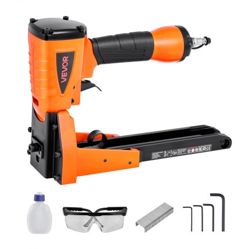 

VEVOR Pneumatisches Kartonverschlussgerät, Kartonverschlusshefter für 34,8 mm Krone, 16 mm und 19 mm Länge, 70–120 PSI Kartondeckelhefter für Kisten, Kartonverschluss, Verpackung
