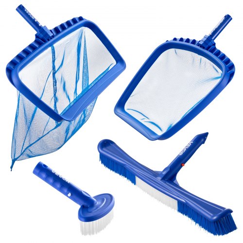 VEVOR Reinigungsset für Pools inkl. 2 abnehmbaren Bürstenköpfen (51/14 cm) & 2 Pool-Skimmernetzen, Reinigungswerkzeugset für eingebaute/oberirdische Pools für Blätter, feines Netz, keine Stangen