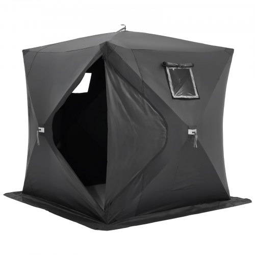 VEVOR Tragbares Eisangelzelt, Pop-Up-Zelt zum Eisfischen für 3–4 Personen, Angelzelt Anglerschirm, thermische Eishütte zum Winterfischen, Zelt mit Ankern, Seilen, Tragetasche, 2,3 x 2,3 x 2 m, Schwarz