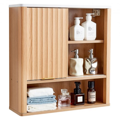 VEVOR Badezimmer Wandschrank Medizinschrank mit Schiebetür & verstellbaren Regalen (3 Höhenstufen), Aufbewahrungsschrank Hängeschrank mit offener Trennwand für Küche Toilette Waschküche