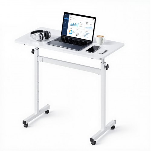 VEVOR Höhenverstellbarer Schreibtisch 700-1115mm, 25kg Belastbarer Computertisch mit 810x410mm Tischplatte, Bürotisch mit Feststellbaren Rollen & Haken, Steh-Sitz-Tisch für Homeoffice Arbeitszimmer