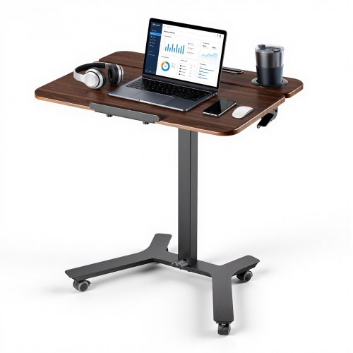 VEVOR Höhenverstellbarer Schreibtisch Computertisch 715x525x(750x1100)mm, Metallgestell, MDF-Tischplatte, 0-90° Neigbar, 15kg Belastbarkeit, Lenkrolle mit 2 Bremsen, Mobiler Bürotisch für Homeoffice