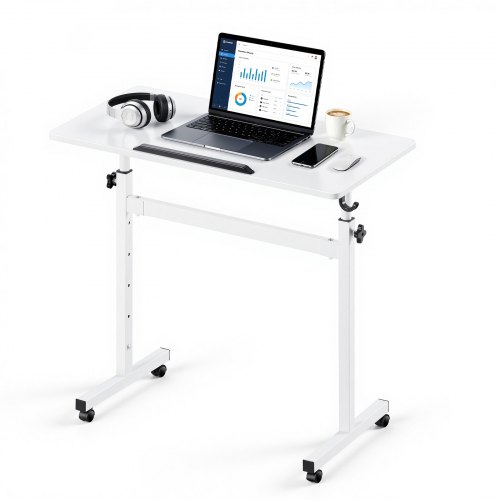 VEVOR Höhenverstellbarer Schreibtisch 810x410mm, 25kg Belastbarer Computertisch mit 360° Neigbarer Tischplatte, Bürotisch mit Haken Feststellbaren Rollen, Steh-Sitz-Tisch für Homeoffice Arbeitszimmer