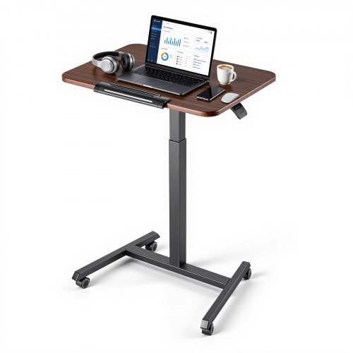VEVOR Höhenverstellbarer Schreibtisch Computertisch 650x480x(760-1102)mm, Metallgestell, MDF-Tischplatte, 0-90° Neigbar, 15kg Belastbarkeit, Lenkrolle mit Bremsen, Steh-Sitz Tisch für Homeoffice Büro