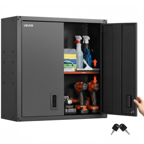 VEVOR Hängeschrank Werkstatt, 762x310x762 mm, Werkzeugschrank aus Stahl mit abschließbaren Türen & verstellbarem Regal, Wandhängeschrank für Garage, Keller, Küche, Lager, schwarz
