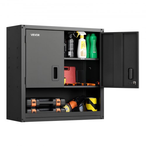 VEVOR Hängeschrank Werkstatt, 762 x 305 x 762 mm, Werkzeugschrank aus Stahl mit abschließbaren Türen & verstellbarem Regal, Wandhängeschrank für Garage, Keller, Küche, Lager, schwarz