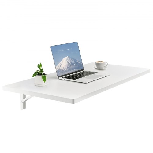 VEVOR Wandklapptisch, 100 x 50 cm, Klapptisch, schwebender Schreibtisch mit Eisenhalterung, zusammenklappbarer Schreibtisch für kleine Räume, Heimbüro, Esszimmer, Waschküche, Küche, Bar, weiß