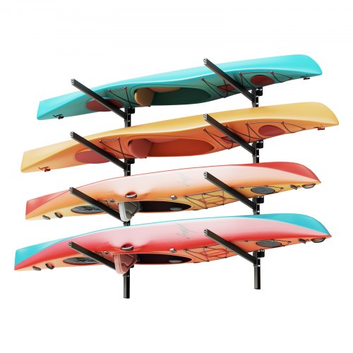VEVOR Kajak-Aufbewahrungsregal Wandhalterung für 4 Kajaks/Kanus/Surfbretter/Paddleboards/Kleine Boote, Kajakständer mit 136 kg Tragkraft, Einstellbarer Kajakhalterung Lagergestell für Garage Steg