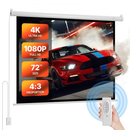 VEVOR Motorisierte Projektionsleinwand, 1829 mm 4:3 1080 HD Elektrische Projektionsleinwand, Wandmontierter Projektionsprojektor mit Fernbedienung, Automatische Filmleinwand für das Familien-Heimbüro-Kino