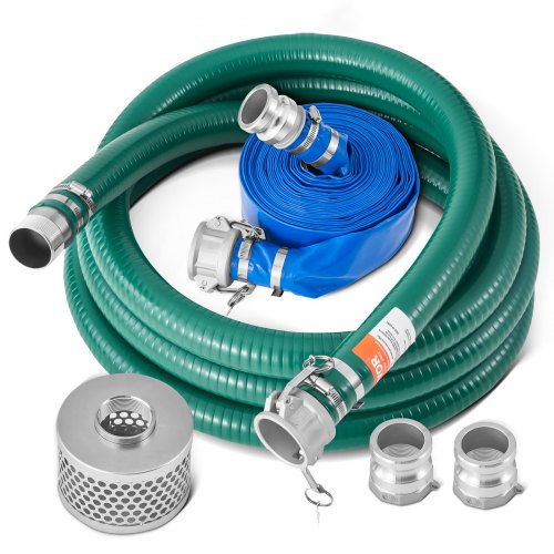 

VEVOR Saugschlauch-Set, mit 50,8mm x 19,81m blauem Rückspülschlauch, 6,1m grünem Saugschlauch & Stahlsieb mit rundem Loch, Camlocks, Klemmen, Cam & Groove-Adapter, für verschiedene Zwecke
