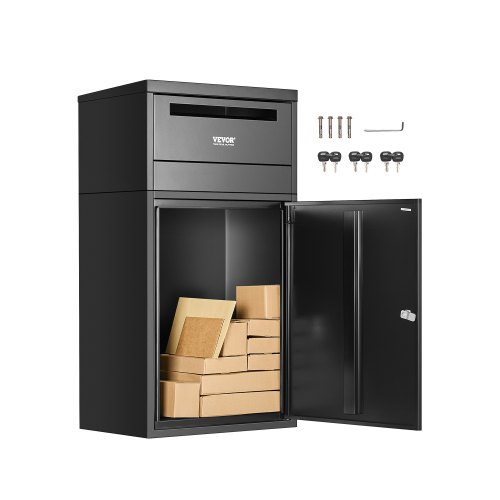 VEVOR Paketbriefkasten 500x325x909 mm, Paketkasten mit Schloss, Paketbriefbox aus verzinktem Stahl mit Diebstahlschutz-Design, Packstation für Zuhause und das Büro, Schwarz