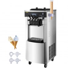 VEVOR Speiseeisbereiter Stehende Kommerzielle Softeismaschine Eismaschine Ice Cream maker 220V Edelstahl Maschine mit Eikegel