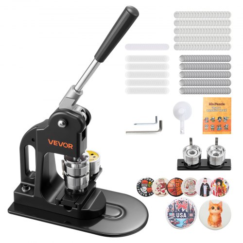 VEVOR Buttonmaschine 32 mm, Knopfmachermaschine mit 500 Buttonrohlingen & Kreisschneider & Sechskantschlüsseln & Anleitungsbuch & Ergonomischem Griff, für DIY Anstecknadeln Abzeichen Schwarz