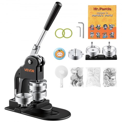 VEVOR Buttonmaschine 58 mm Badgemaker 500-tlg. Button-Zubehör Schwarz, mit Kreisschneider Zauberbuch Sechskantschlüsseln für DIY-Anstecker Pins Kühlschrankmagnete & Schlüsselanhänger