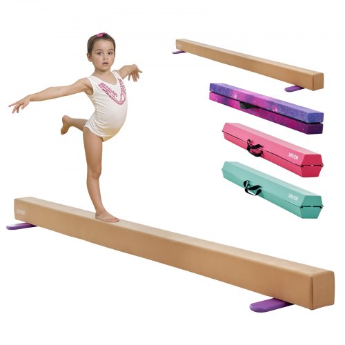 VEVOR Schwebebalken Gymnastik Kinder klappbar 2,4 m, 158,7 kg belastbarer Gymnastikbalken mit rutschfesten Unterseiten, Balance Balken Balancierbalken mit Tragetasche & Holzkern für Fitnessstudio