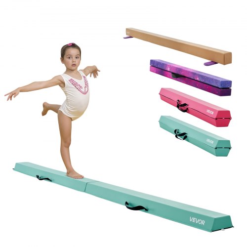 VEVOR Schwebebalken Gymnastik Kinder klappbar 2,35 m, 90,7 kg belastbarer Gymnastikbalken mit rutschfesten Unterseiten, Balance Balken Balancierbalken mit Tragetasche für Fitnessstudio, Mintgrün