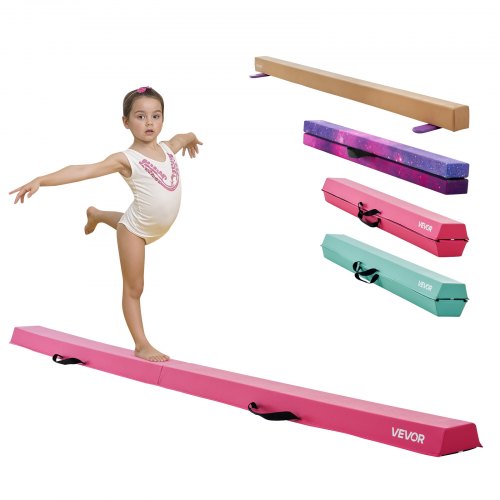 

VEVOR Schwebebalken Gymnastik Kinder klappbar 233 cm, 90,7 kg belastbarer Gymnastikbalken mit rutschfesten Unterseiten, Balance Balken Balancierbalken mit Tragetasche für Fitnessstudio, Rosa