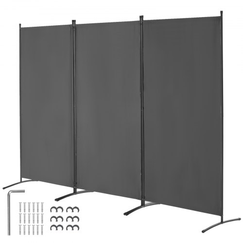 VEVOR Raumteiler 3 Paneele Raumteiler 260 x 184 x 52 cm, faltbarer Sichtschutz & tragbarer Trennwandteiler zur Raumtrennung, freistehende Raumteiler für Büro Schlafzimmer Arbeitszimmer, Grau