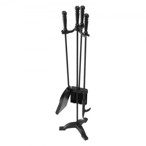 VEVOR Kaminbesteck-Set, 4-teiliges Ofenbesteck-Set, inkl. dreizackiges Ständers, Ascheschaufel, Bürste, Schürhakens, Kaminzubehör aus Schmiedeeisen für Lagerfeuer drinnen/draußen, Schwarz