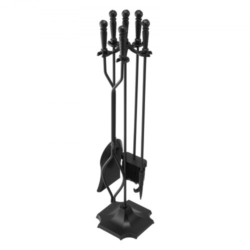 

VEVOR Kaminbesteck-Set, 5-tlg. Ofenbesteck-Set, fünfzackiger Ständer, Zange, Ascheschaufel, Bürste, Schürhaken, Kaminzubehör aus Schmiedeeisen für Lagerfeuer drinnen/draußen, Schwarz