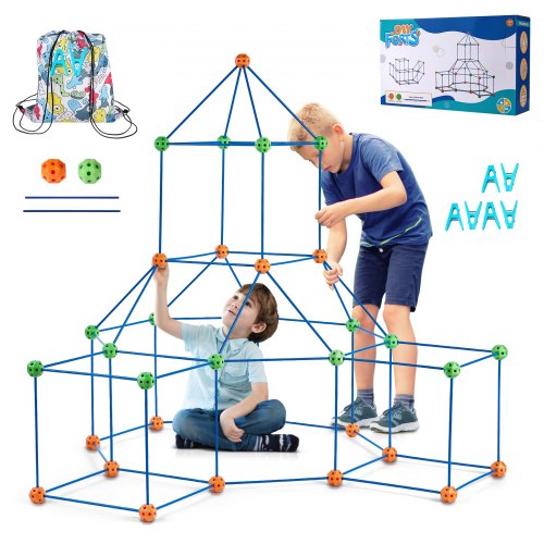 VEVOR Festungsbausatz für Kinder, 120-teiliges STEM-Bauspielzeug, pädagogisches Geschenk für 4 5 6 7 8+ Jahre alte Jungen und Mädchen, Spielzelt-Bauset für drinnen und draußen, Konstruktionsspielzeug mit 80 Stäben und 40 Bällen