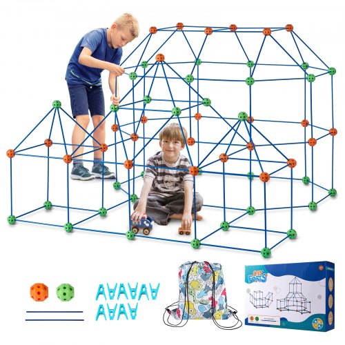 

VEVOR Festungsbausatz für Kinder, 180-teiliges STEM-Bauspielzeug, pädagogisches Geschenk für 4 5 6 7 8+ Jahre alte Jungen und Mädchen, Spielzelt-Bauset für drinnen und draußen, Konstruktionsspielzeug mit 120 Stäben und 60 Bällen