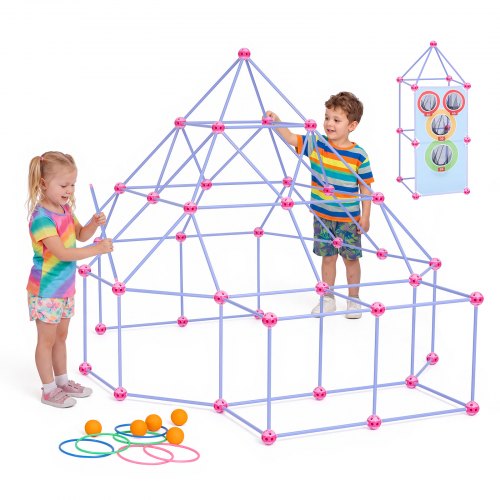 VEVOR 140 tlg. Konstruktionsspielzeug Fort Bausatz für Kinder ab 5 Jahren, Lernspiel zur Unterstützung von Räumlichem Denken & Kreativität, DIY-Bauspielzeug mit Wurfspiel, inkl. Aufbewahrungstasche