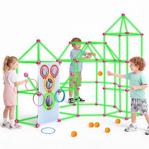 VEVOR 180 tlg. Konstruktionsspielzeug Fort Bausatz mit Nachleuchteffekt, Lernspiel für Kinder ab 5, Kreatives Bauspielzeug für Räumliches Denken, Höhle-Bauen mit Wurfspiel, inkl. Aufbewahrungstasche